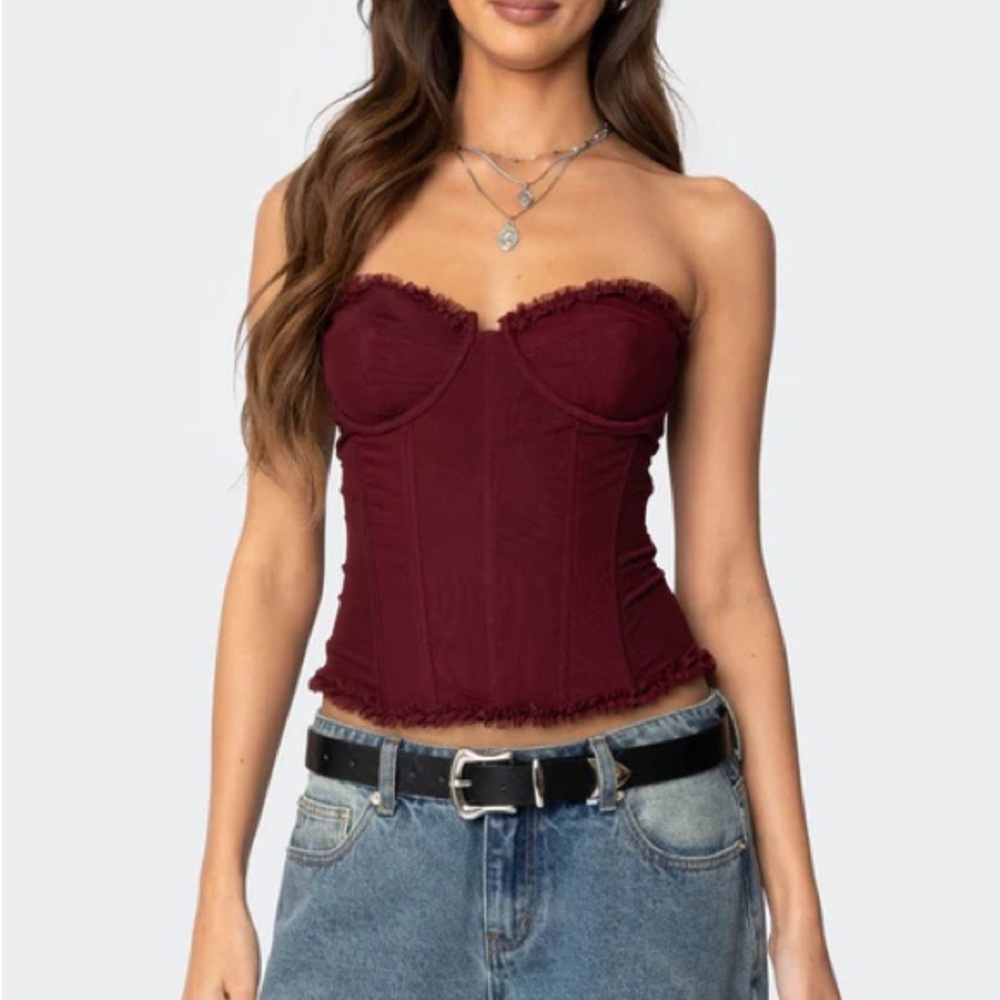 Edikted Strapless Burgundy Corset Top